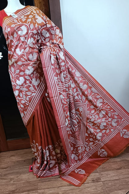 Pure Tussar Saree with Kantha Stitch