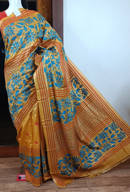 Pure Tussar Saree with Kantha Stitch