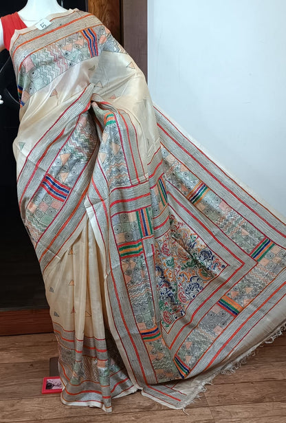 Pure Tussar Saree with Kantha Stitch