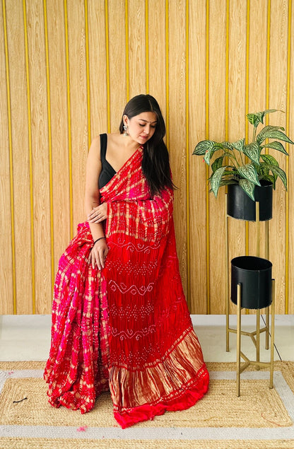 Checks Weave Bandhini Saree