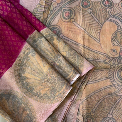 Rani Pink Saree with Kalamkari Border