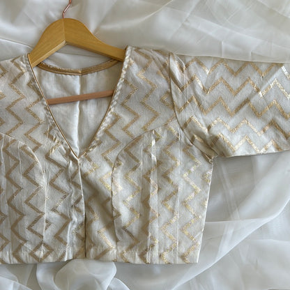 Offwhite Chanderi blouse with Golden Waves