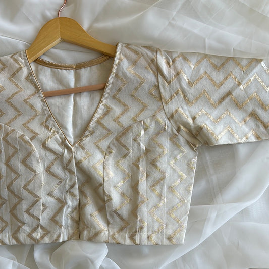 Offwhite Chanderi blouse with Golden Waves