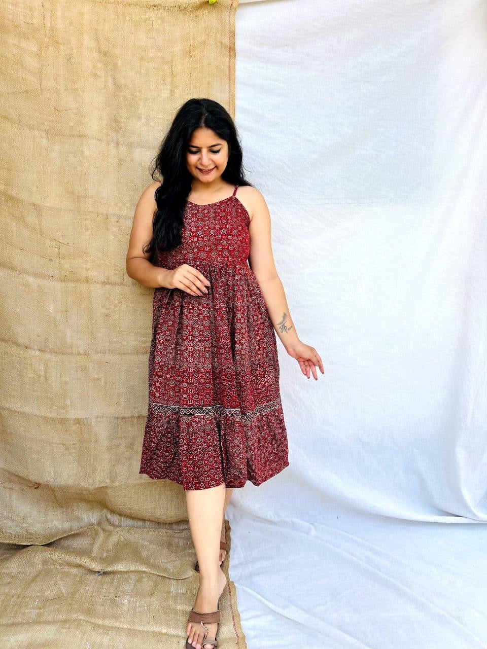 Spagetti Dress in Ajrakh Prints