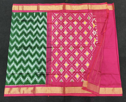 Pure Silk Pochampally Ikkath Sarees with Khaddi Border