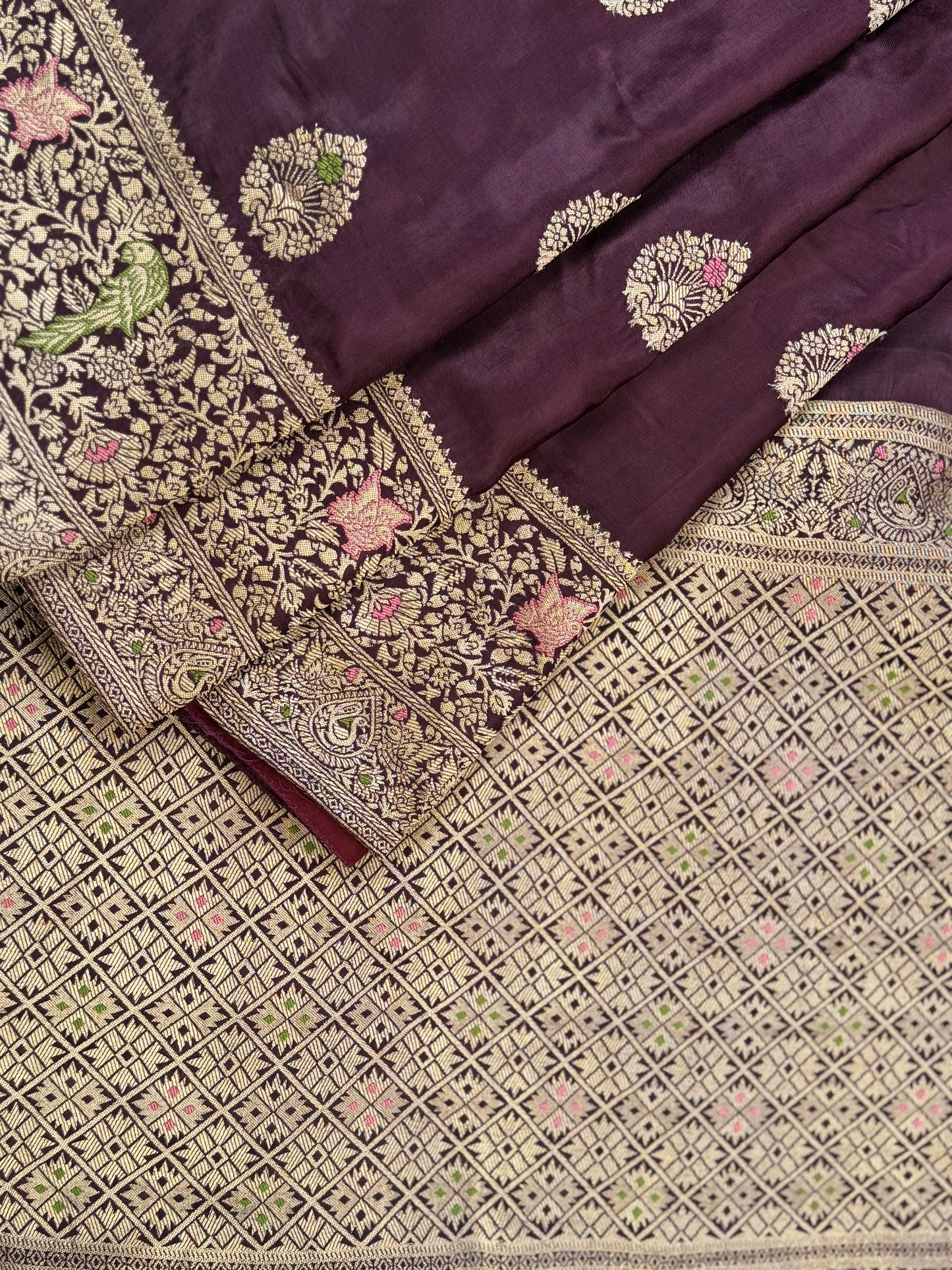 Purple Mashru Silk Saree with Banarasi Borders - Banarasi Saree