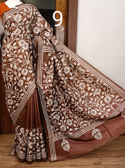 Pure Tussar Saree with Kantha Stitch