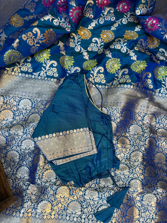 Peacock Blue Banarasi Saree