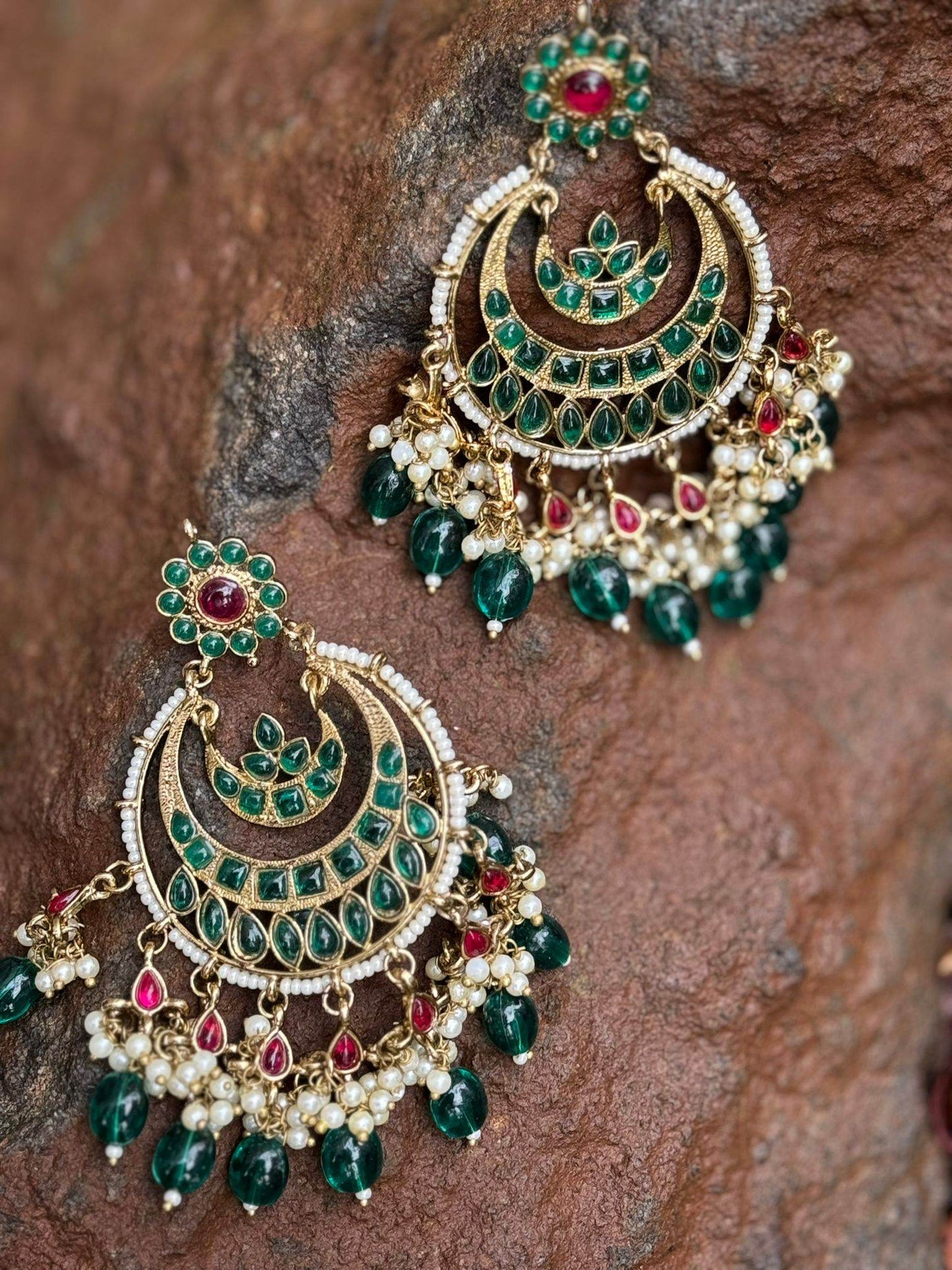 Green and Pearl Layered Chandbali