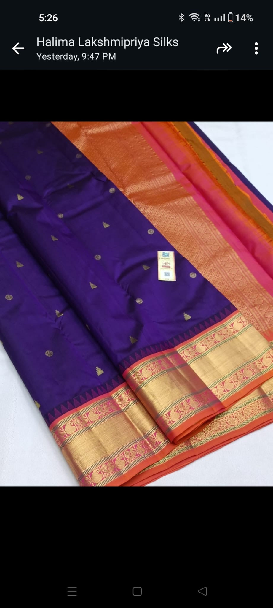 Kanjeevaram Saree in Purple with Orange Border