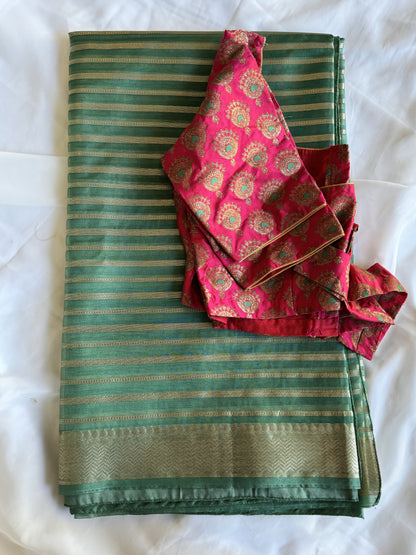 Kora Banarasi Saree - Sea Green