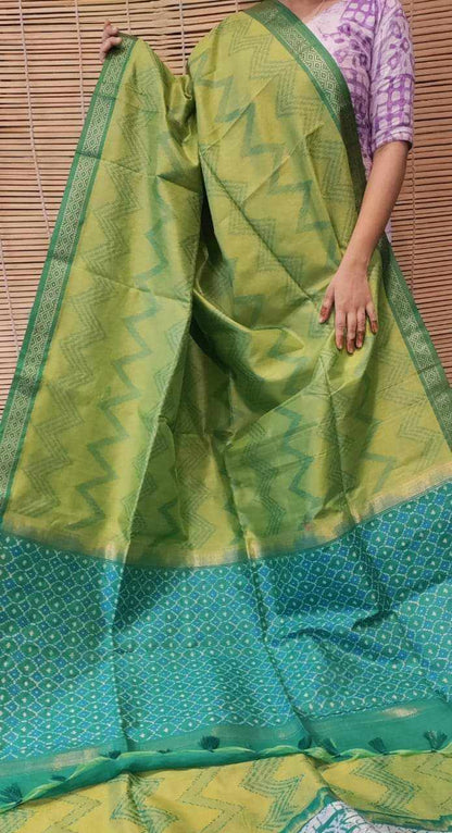 Resham Maheswari Saree in Light Green with Dark Green Border