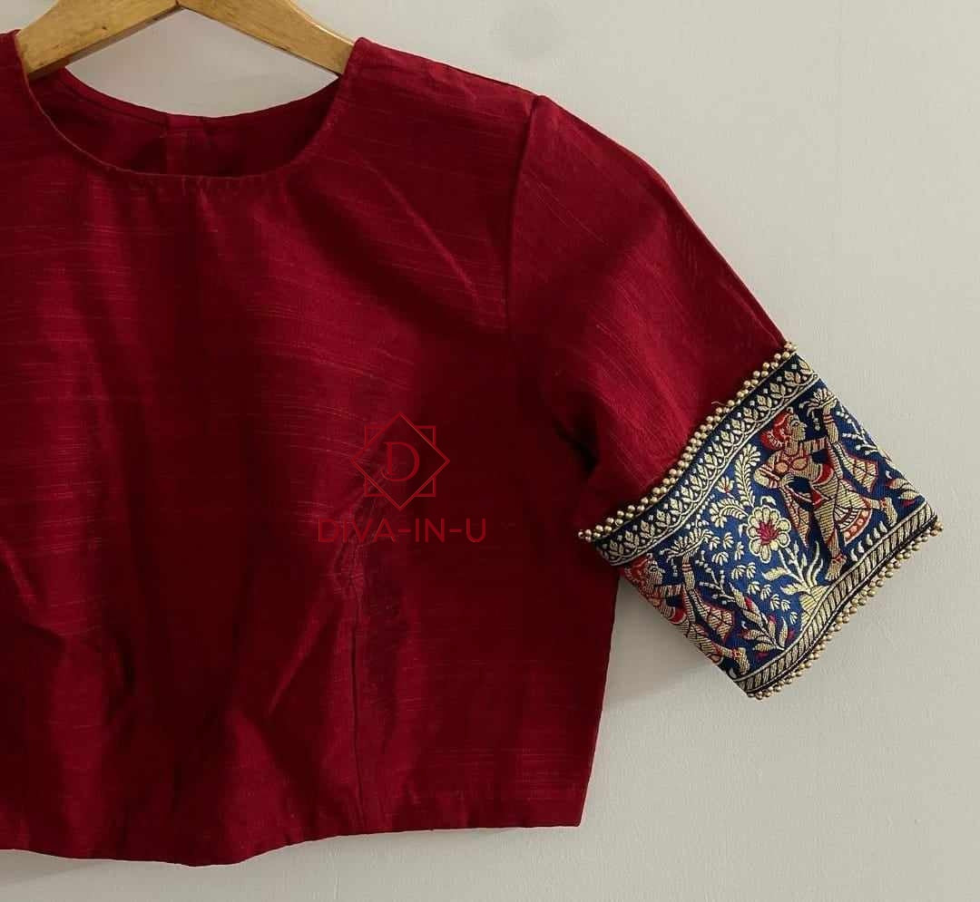 Maroon Blouse with Banarasi Pink Border