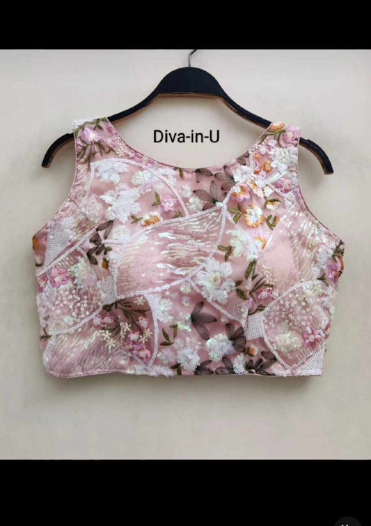 Sequins Party Wear Blouse in Baby Pink