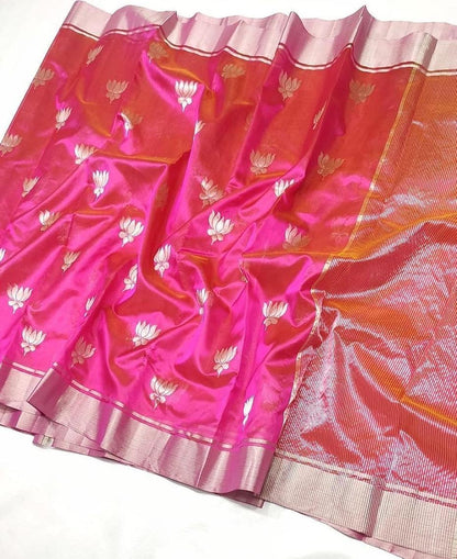 Chanderi silk Saree in Rani Pink