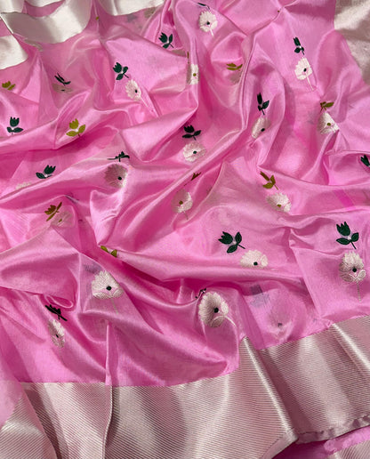 Chanderi silk Saree in Pink