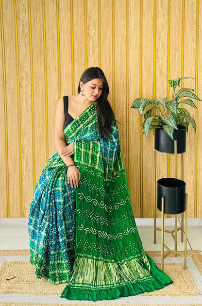 Checks Weave Bandhini Saree