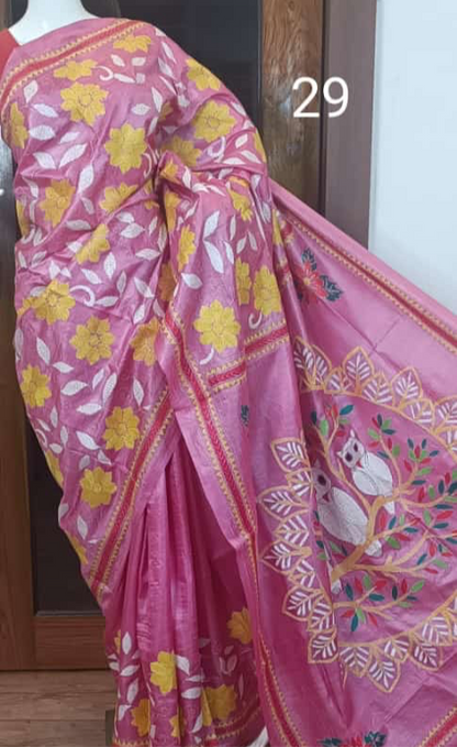 Pure Tussar Saree with Kantha Stitch