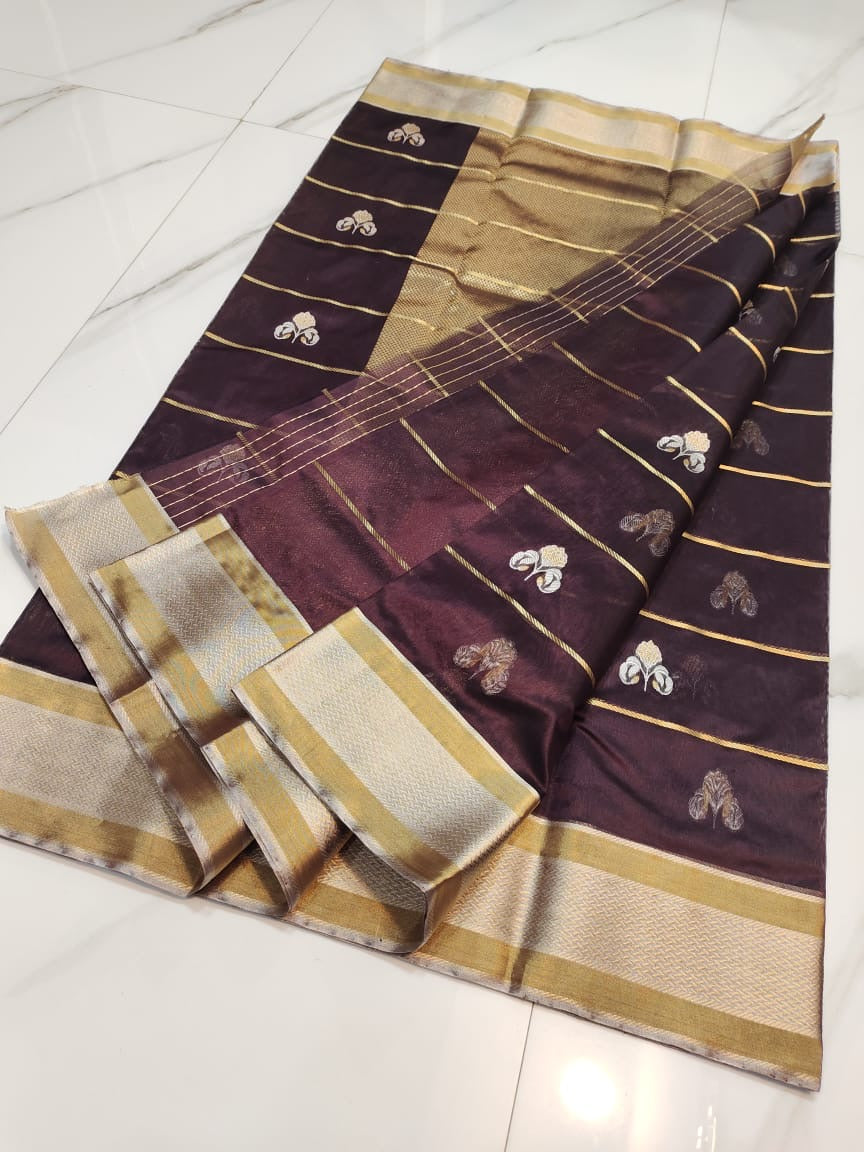 Chanderi silk Saree in Brown