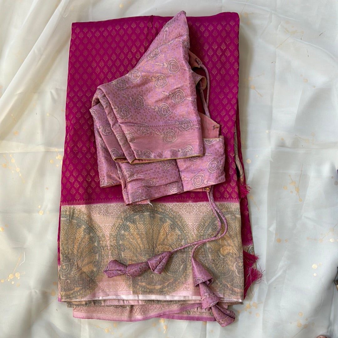 Rani Pink Saree with Kalamkari Border