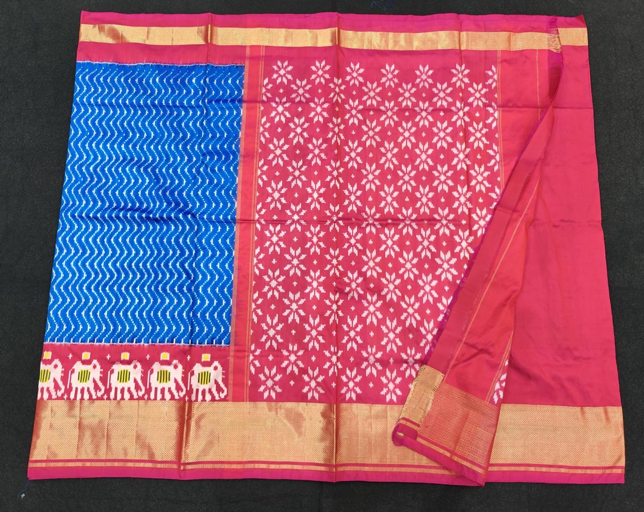 Pure Silk Pochampally Ikkath Sarees with Khaddi Border