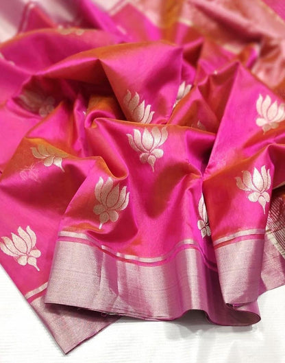 Chanderi silk Saree in Rani Pink