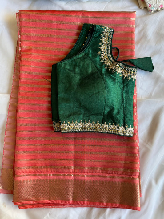 Kora Banarasi Saree - Peach