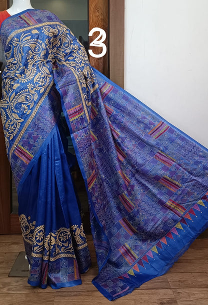 Pure Tussar Saree with Kantha Stitch