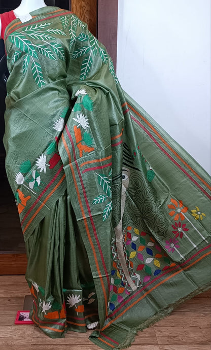 Pure Tussar Saree with Kantha Stitch