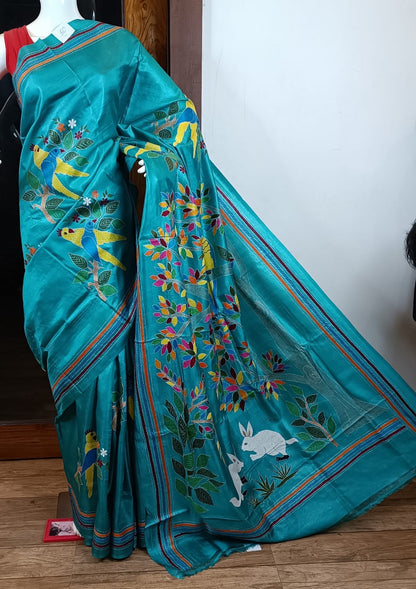 Pure Tussar Saree with Kantha Stitch