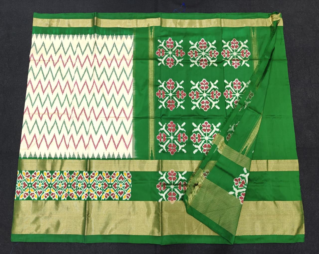 Pure Silk Pochampally Ikkath Sarees with Khaddi Border