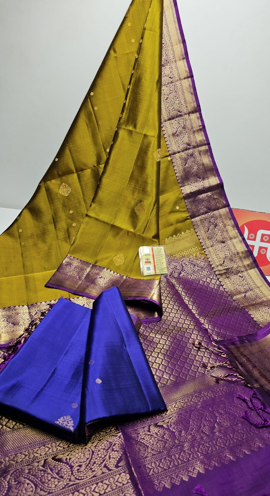 Kanjeevaram Saree in Tender Green with Purple Border