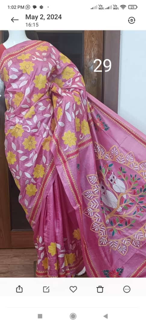 Pure Tussar Saree with Kantha Stitch