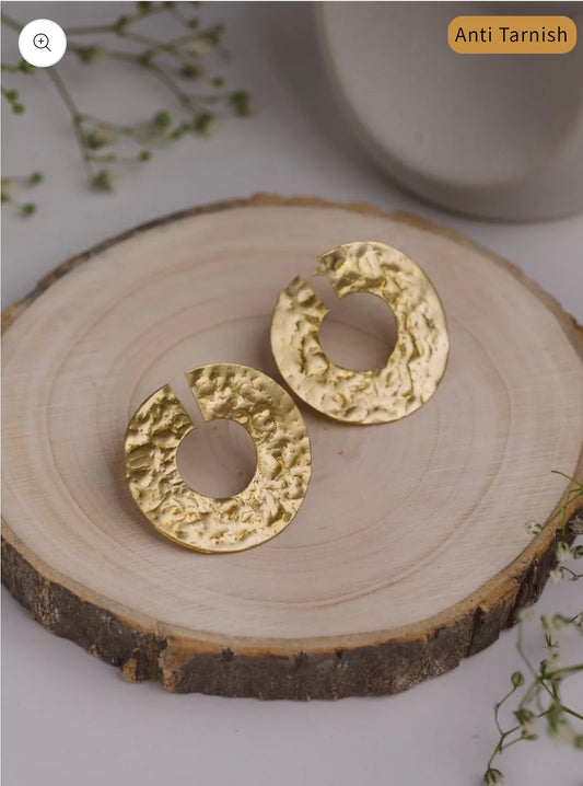 Moon Circle Earrings with Hammered Brass