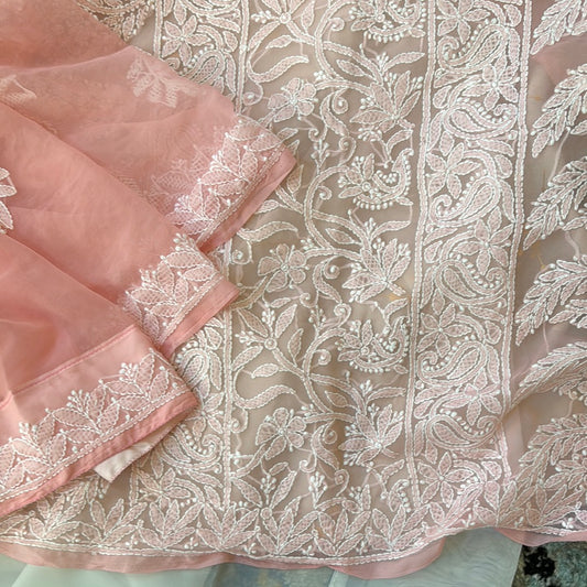 Chikankari/Lucknowi Saree in Pastel Pink