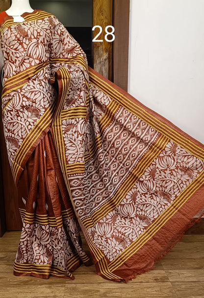 Pure Tussar Saree with Kantha Stitch