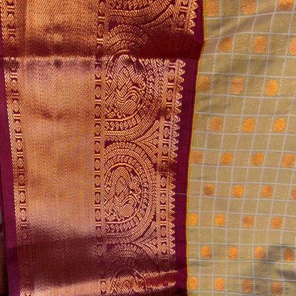 1000 butti saree in Traditional Colors - Beige with Maroon Border