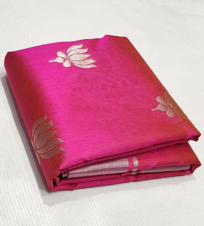 Chanderi silk Saree in Rani Pink