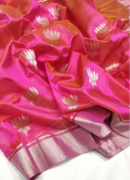 Chanderi silk Saree in Rani Pink