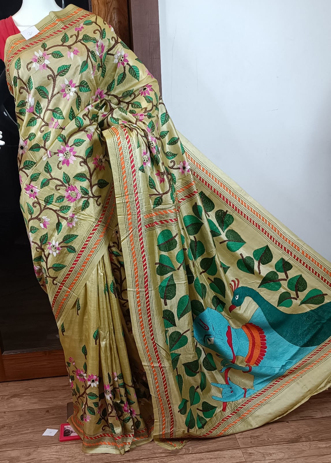 Pure Tussar Saree with Kantha Stitch