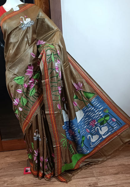 Pure Tussar Saree with Kantha Stitch