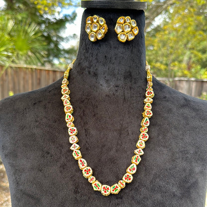 Single Layered Kundan Meenakari 2 way necklace