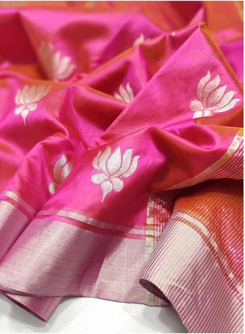 Chanderi silk Saree in Rani Pink