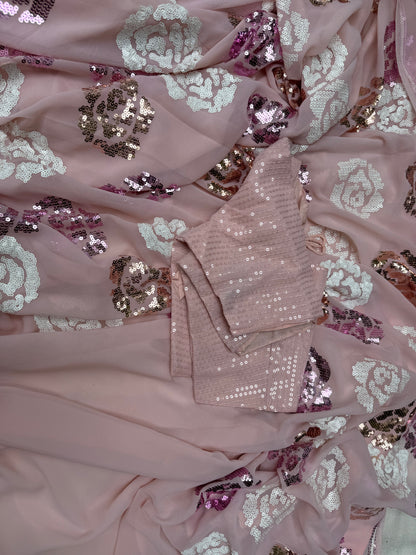 Shimmery Blush Pink Party Wear Saree