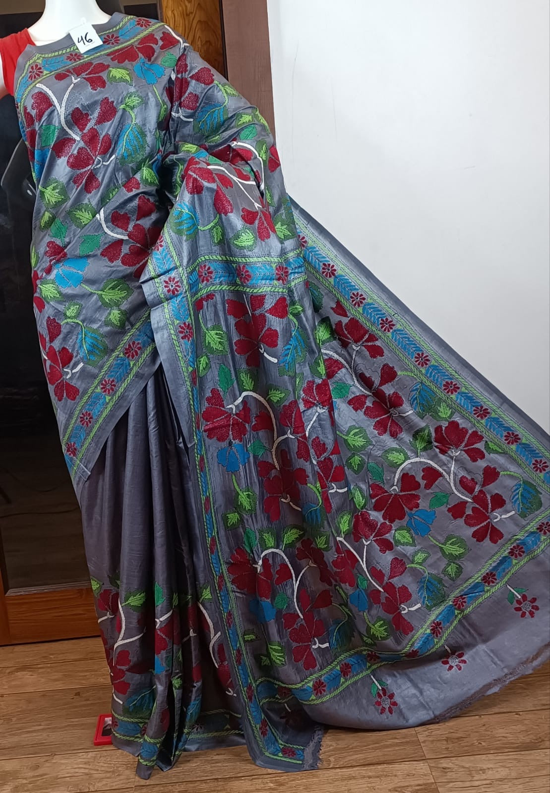 Pure Tussar Saree with Kantha Stitch