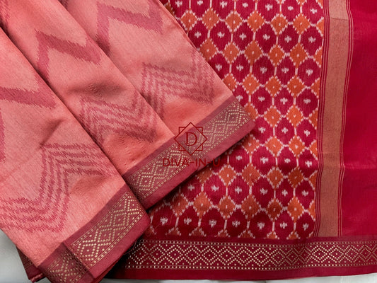 Resham Maheswari Saree in Peach Color