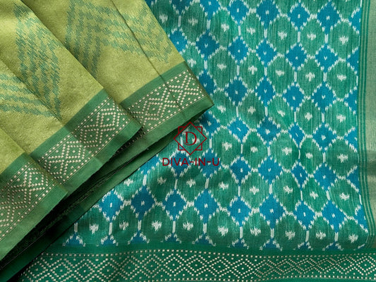 Resham Maheswari Saree in Light Green with Dark Green Border