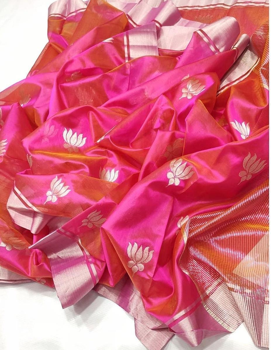 Chanderi silk Saree in Rani Pink