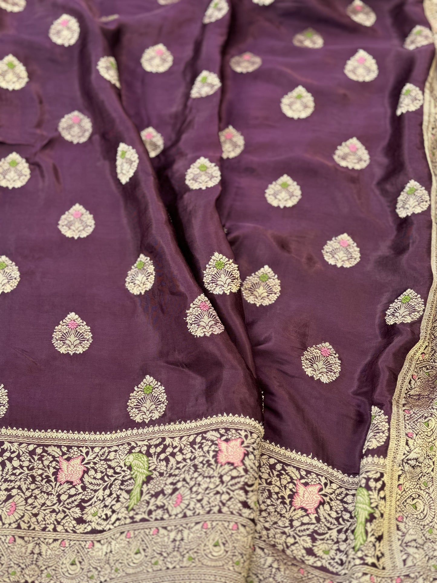 Purple Mashru Silk Saree with Banarasi Borders - Banarasi Saree