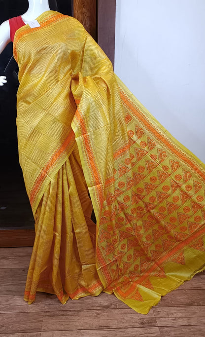 Pure Tussar Saree with Kantha Stitch